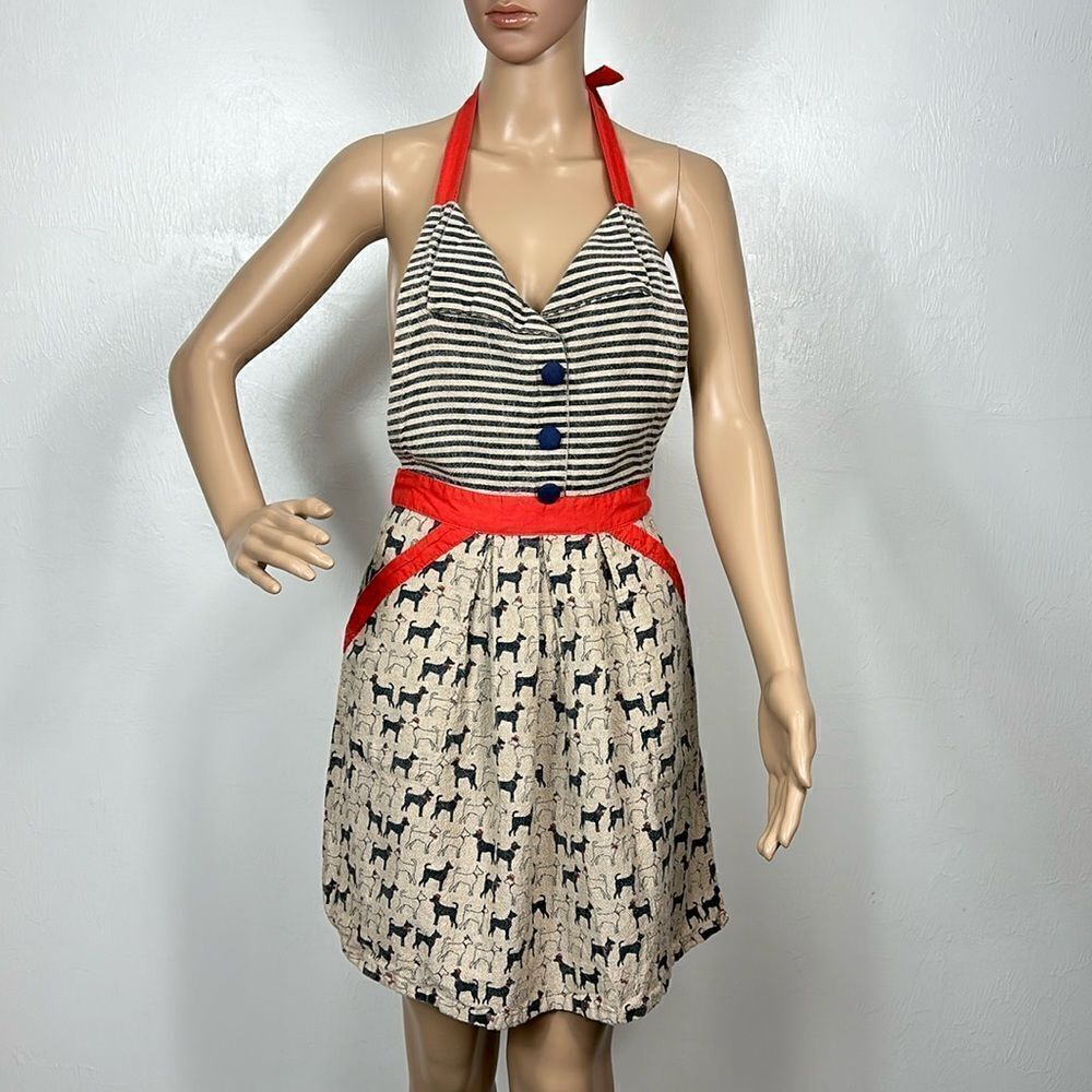 Envogue Retro Cotton Dog Print Apron With Pockets One Size